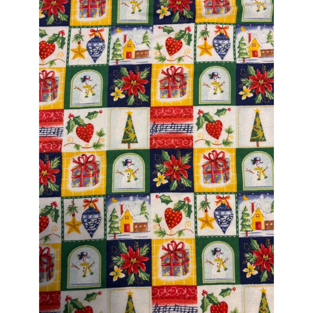 Jo-Anns Christmas Patchwork Flannel Fabric 36x41 (x2) Holiday Snowman Poinsettia